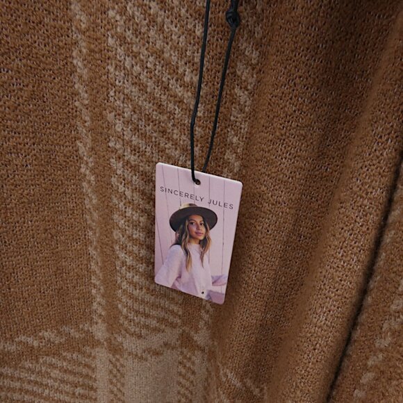 Sincerely Jules Plaid Hooded Belted Cardigan Coatigan M Tan Cozy Cabincore Boho - Picture 12 of 13
